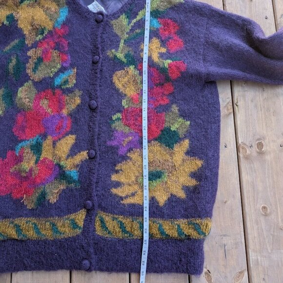 Vintage 1993 Susan Bristol Mohair Blend Floral Pattern Cardigan Size Large - Picture 10 of 11